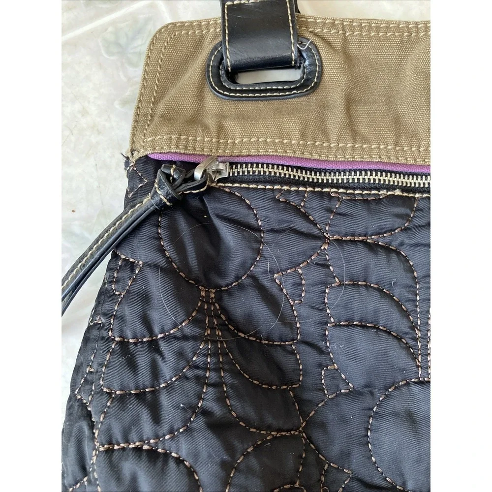 Fossil Key Per Purse Quilted Black Nylon Leather Tote Shoulder Bag Large‎